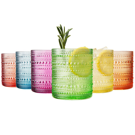 Hobnail-glassware-set-of-6-Summer-colors-