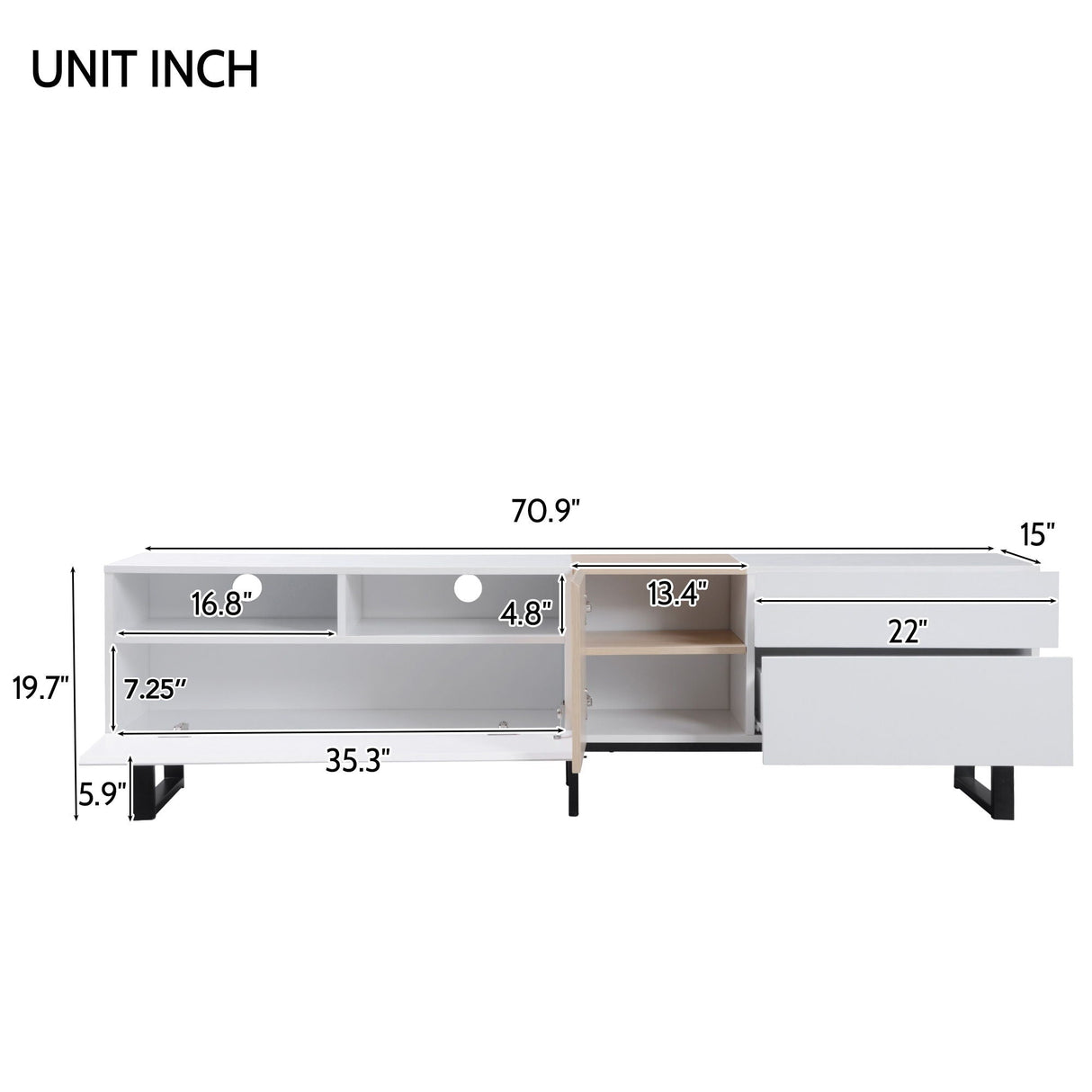 TV Stand for 80" TV with Double Storage Space and Drop Down Door