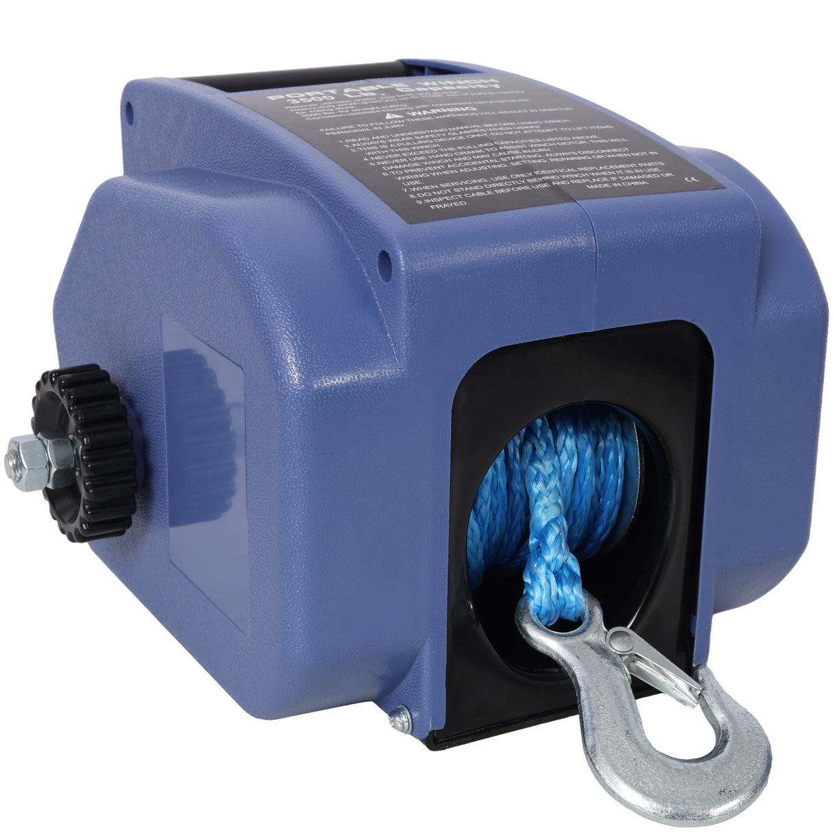 Reversible 12V Electric Trailer Winch for Boats up to 6000 lbs with Synthetic Rope and Extra Pulley Hook - Blue