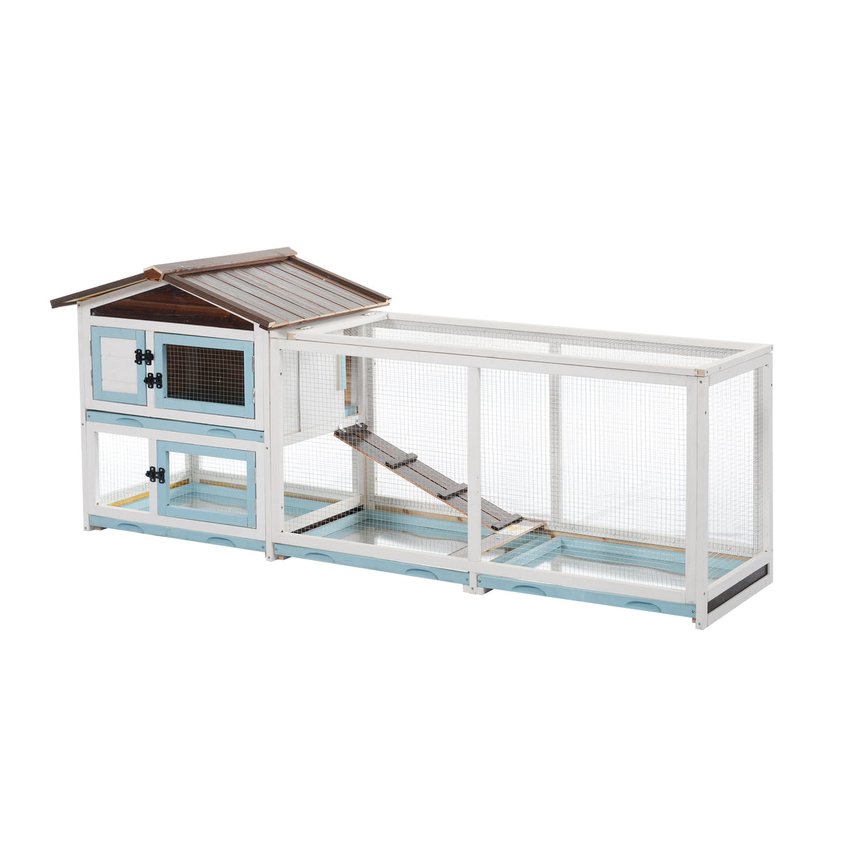Outdoor Multi-Level Fir Wood Rabbit Hutch with Removable Trays - Natural Wood
