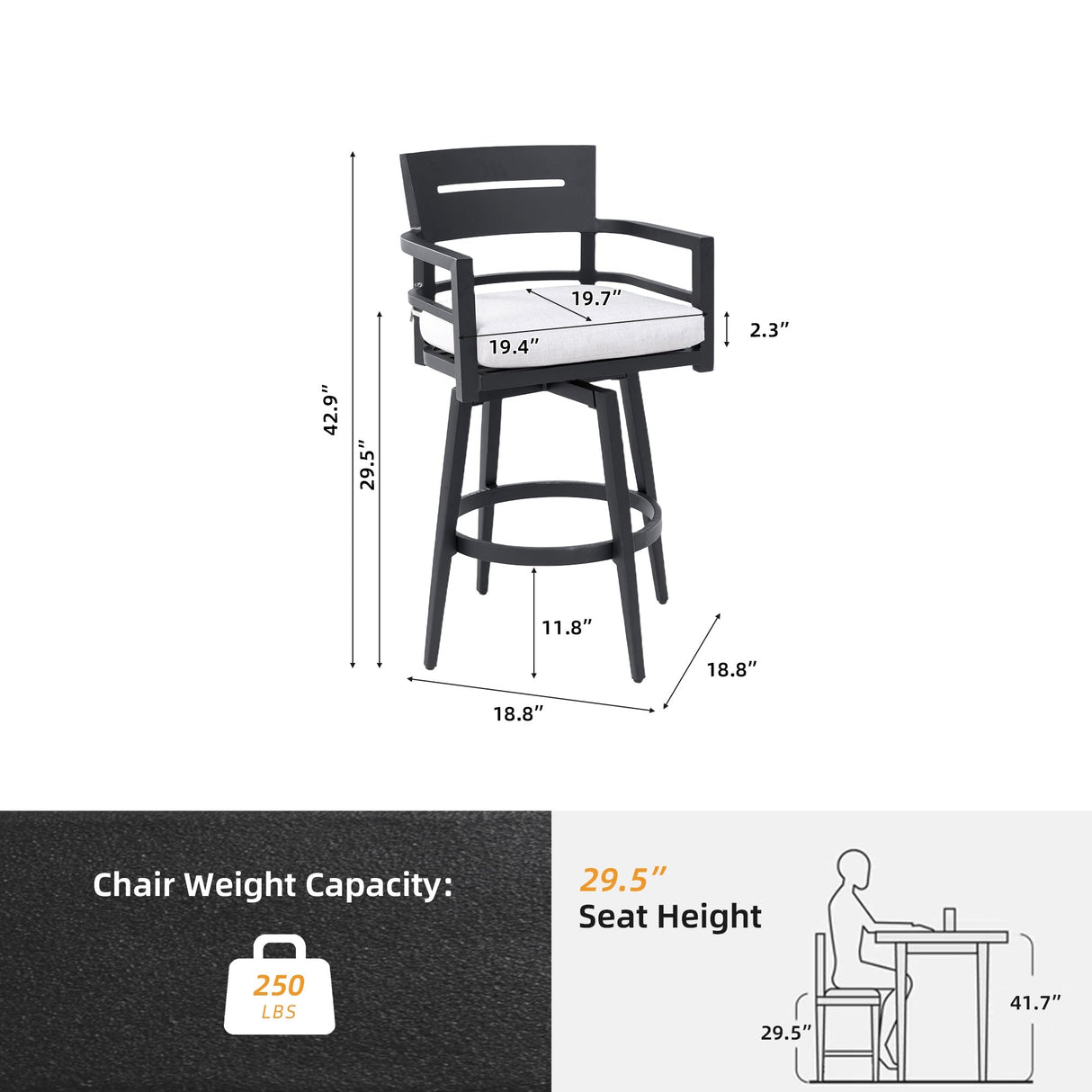 Modern Outdoor Swivel Bar Chairs Set of 2