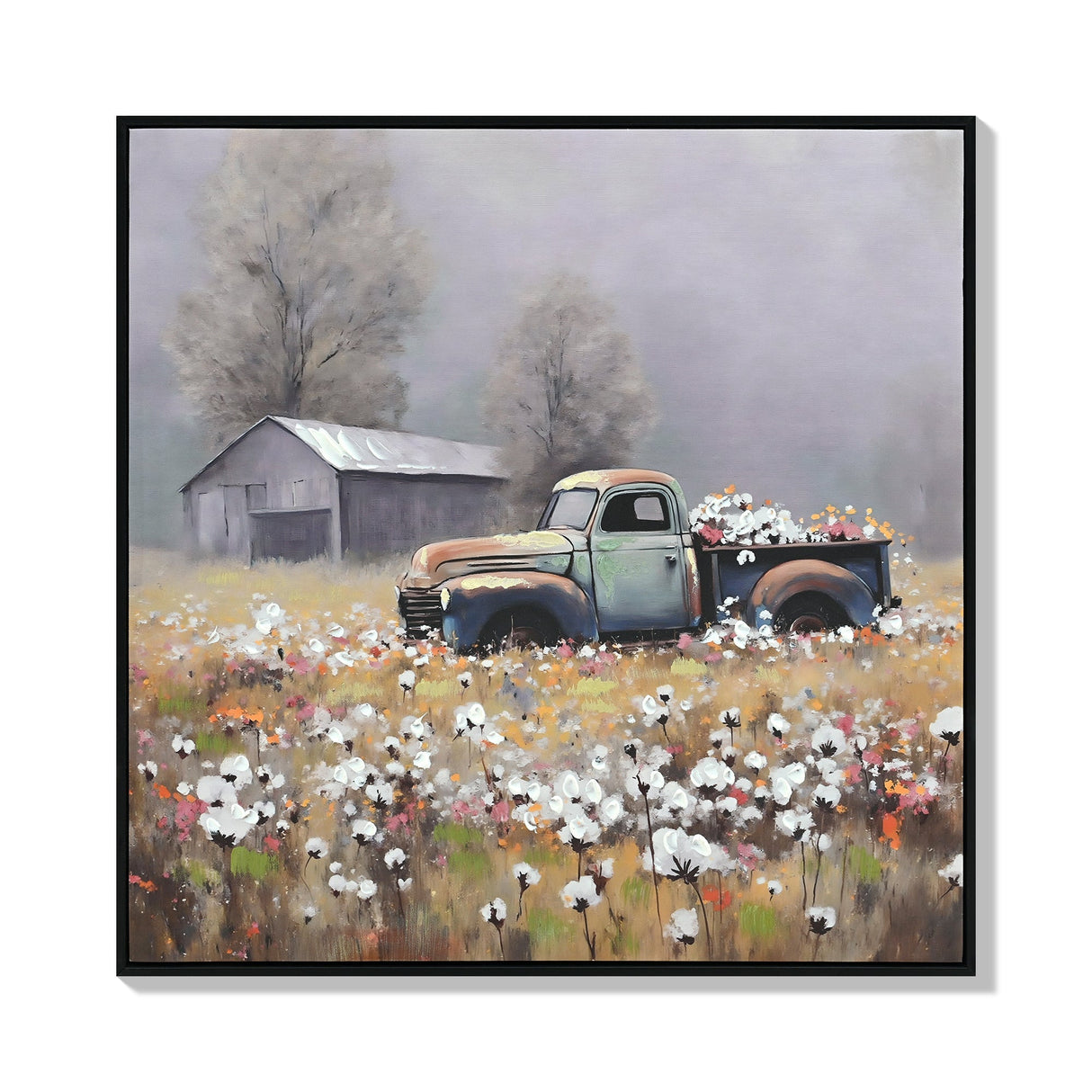 Farmhouse Old Truck Canvas Wall Art, 24x24 Inches