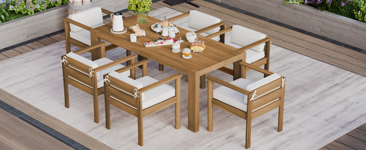 TREXM 7-Piece Patio Dining Table Set for 6,Outdoor Furniture Sets with 72.8'Rectangle Table,Patio Table and Chairs Set with Removable Cushions for Backyard,Garden,Poolside(Light Teak+Beige Cushion)