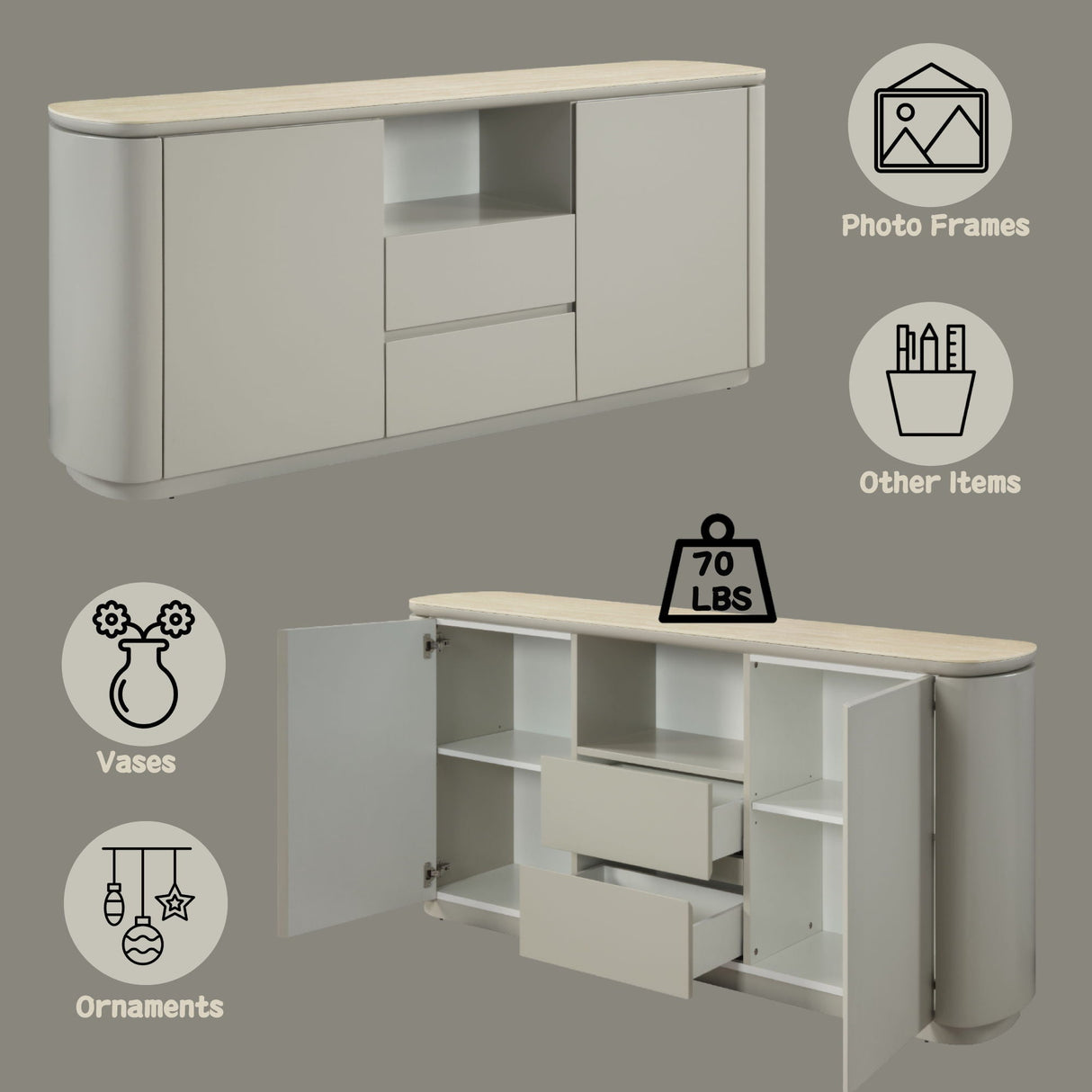 Ingram Ceramic Top Server - Light Gray