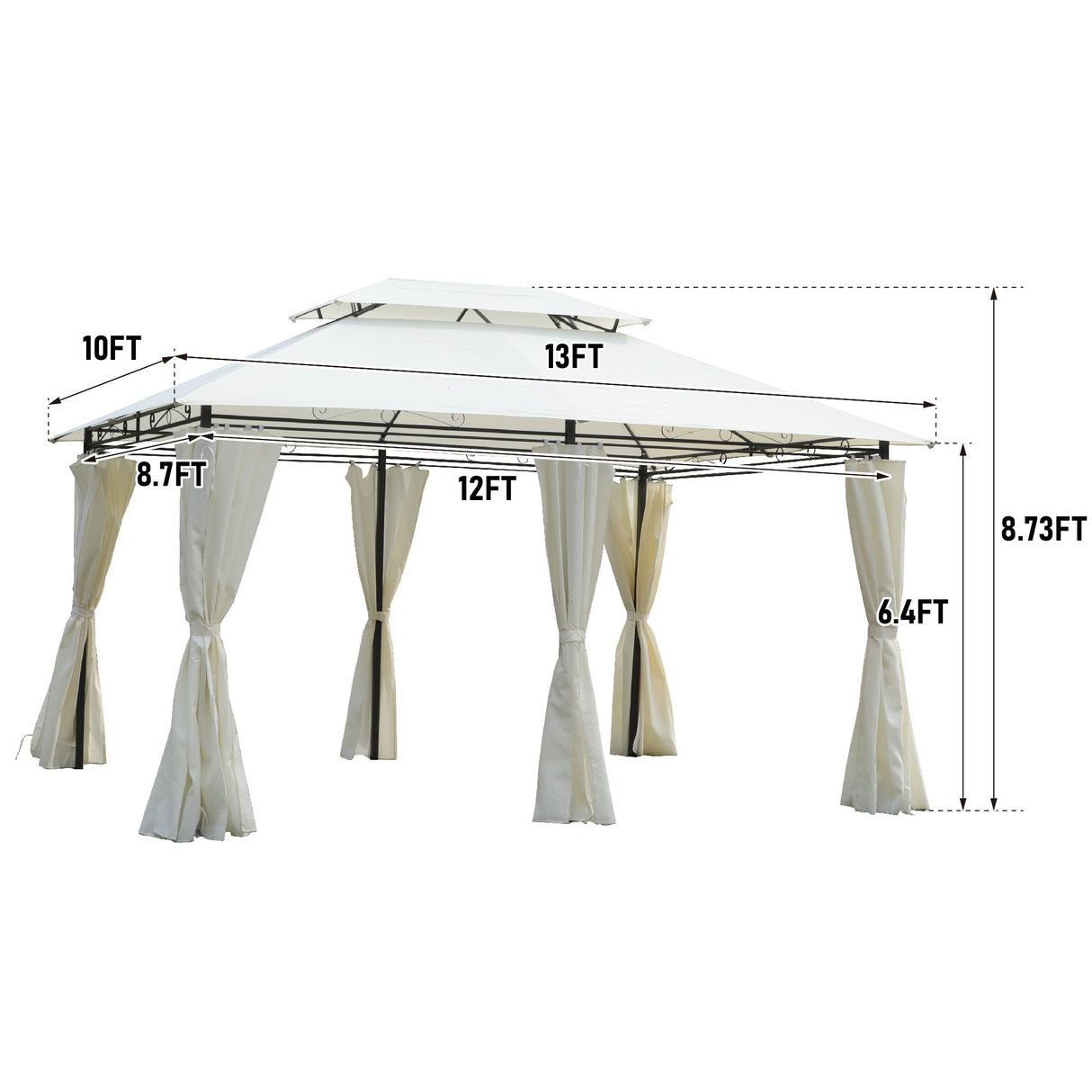 13x10 Outdoor Patio Gazebo Tent with Ventilated Double Roof and Sidewalls