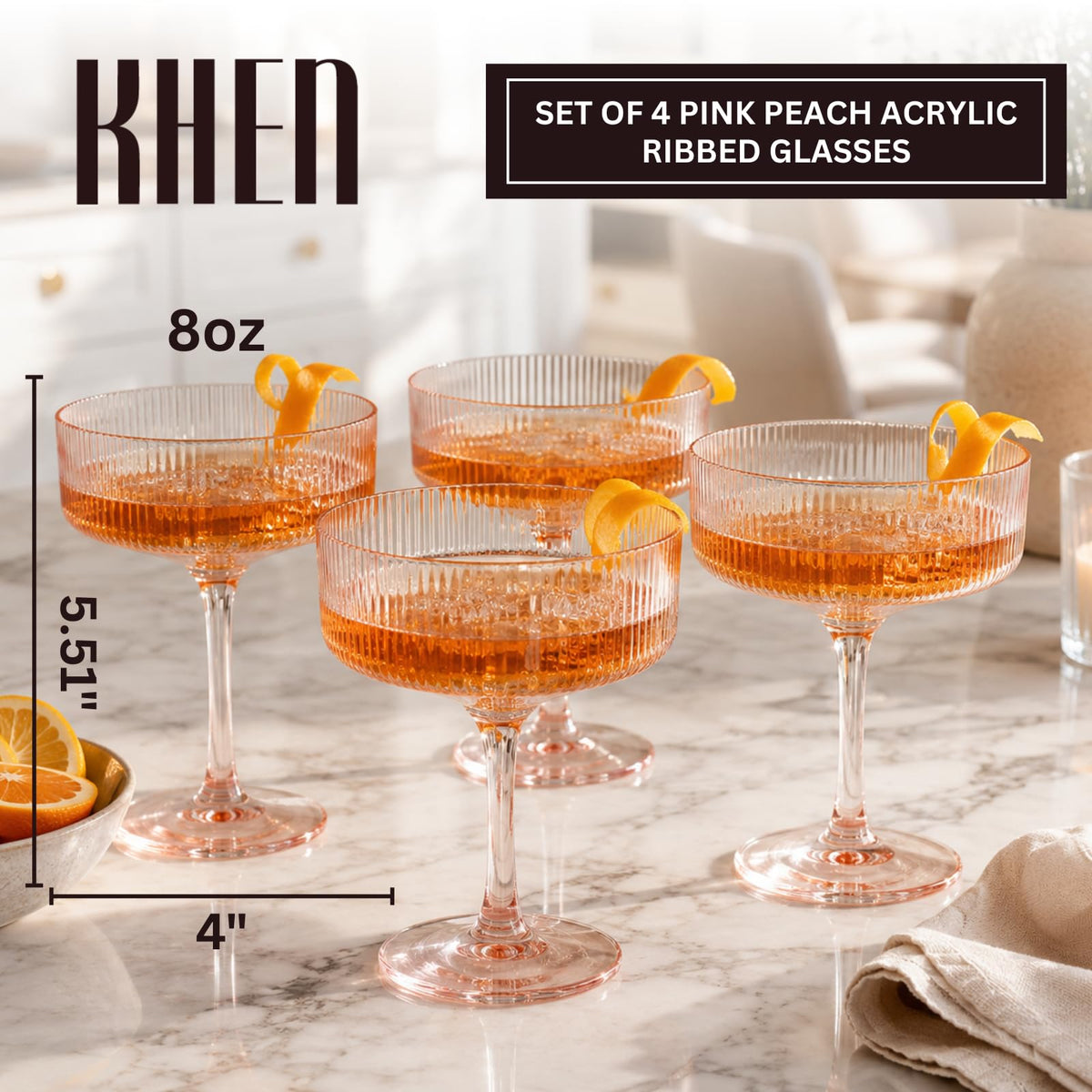 Madrid Acrylic Champagne Coupe Cocktail Glassware, Set of 4