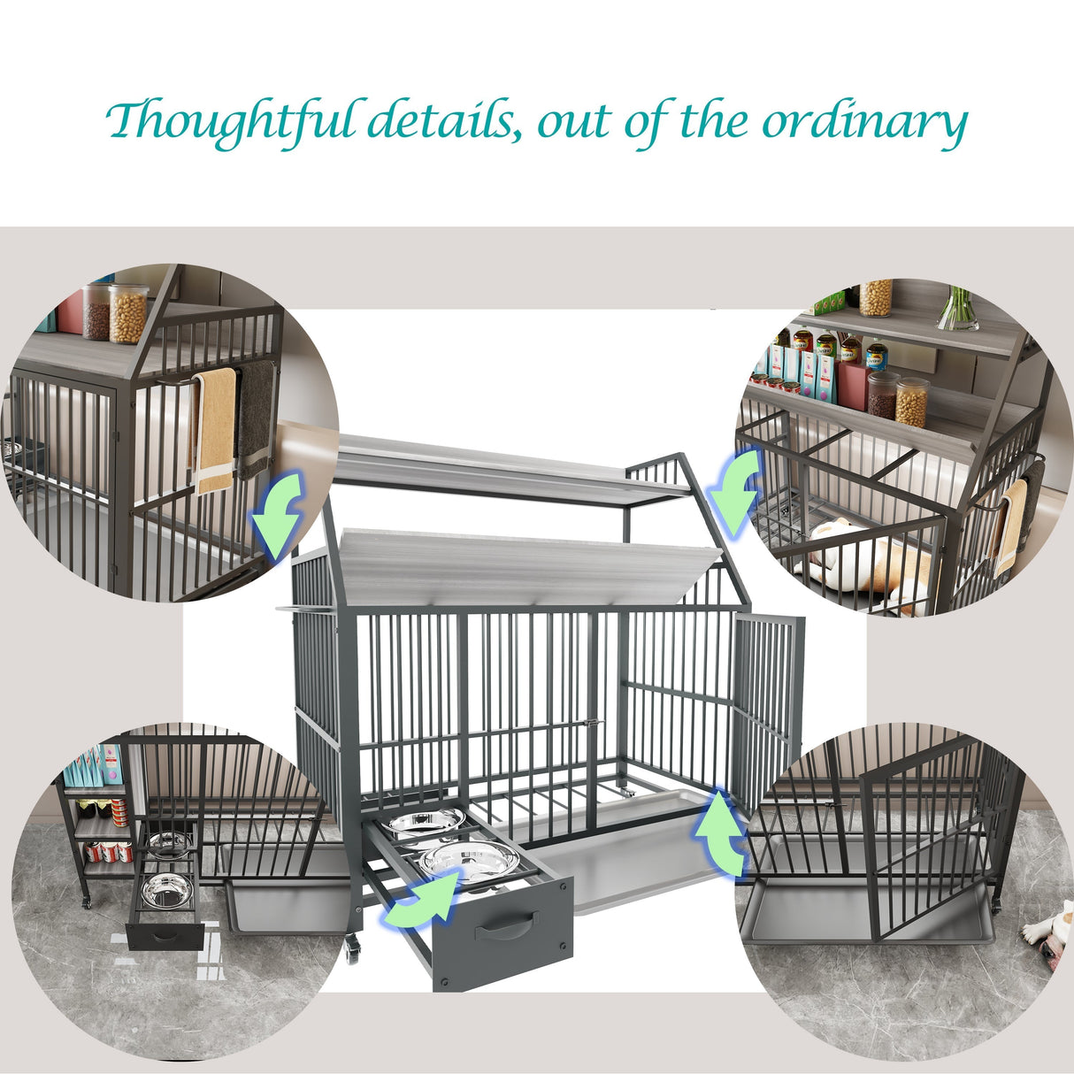 Large Pet Cage with Storage Rack and Stainless Steel Basins