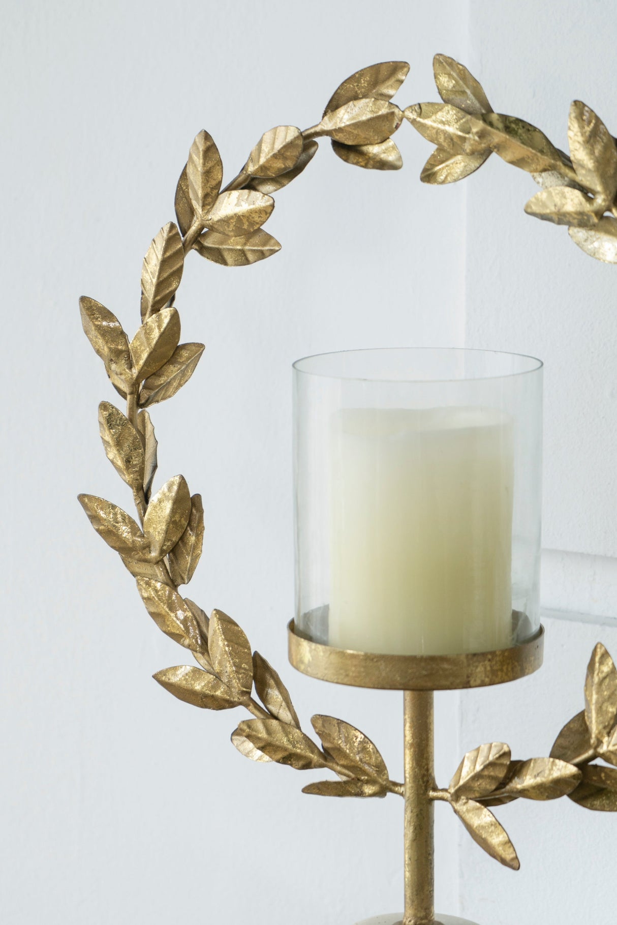 14.2x3.5x19.7" Iron Floral Hurricane With Marble Base