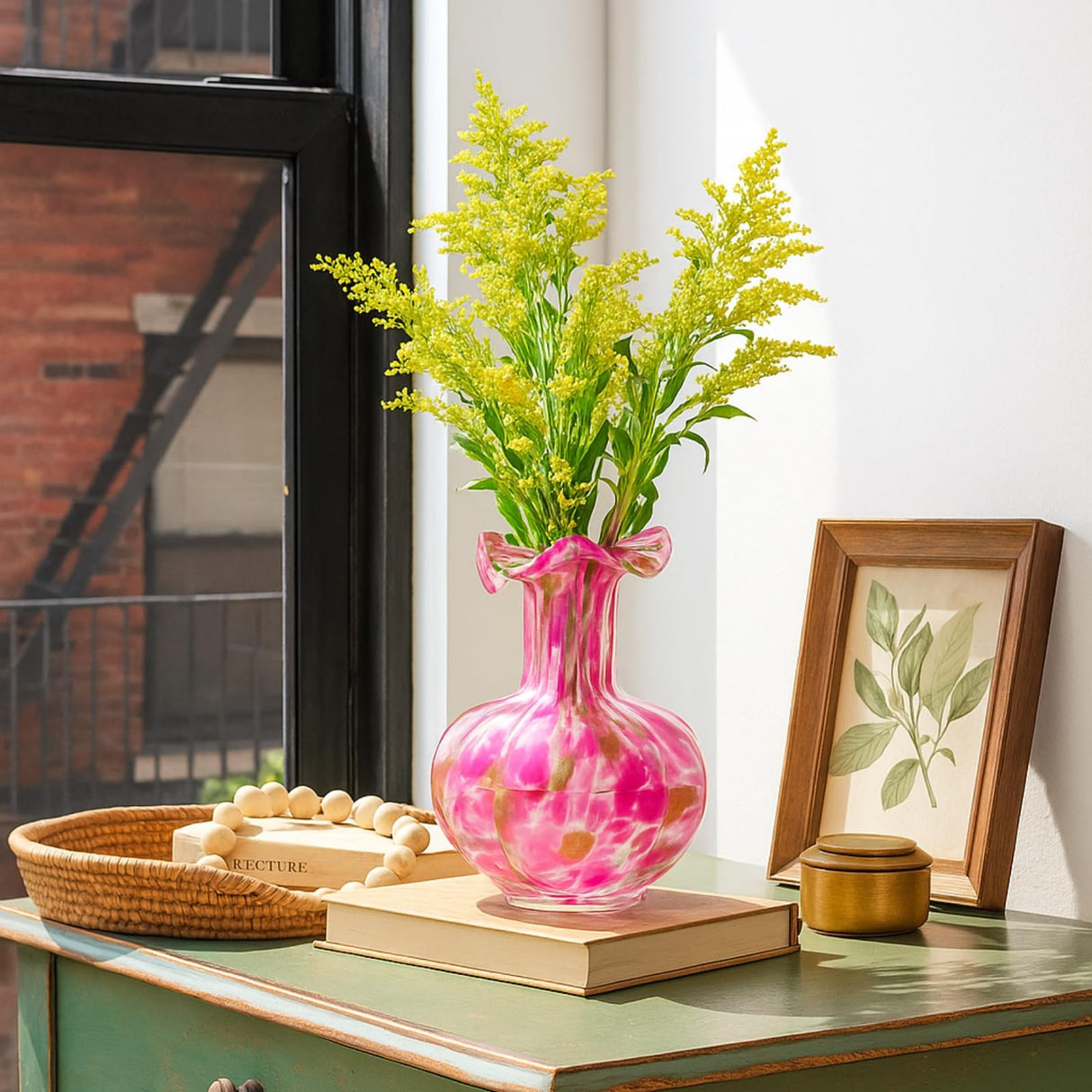 Soft Bloom Hand‑Blown Glass Flower Vase Décor – 7″