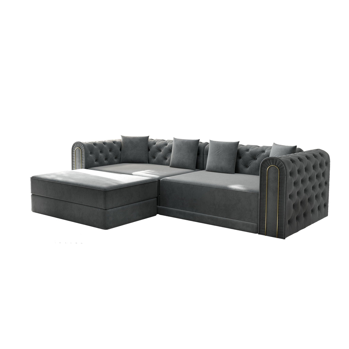 3-In-1 Convertible Sleeper Sofa With Movable Ottoman For Living Room