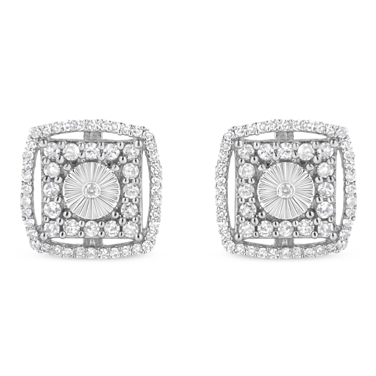 .925 Sterling Silver 1.0 Cttw Round Diamond Double Halo and Disc Stud Earring (I-J Color, I2-I3 Clarity)