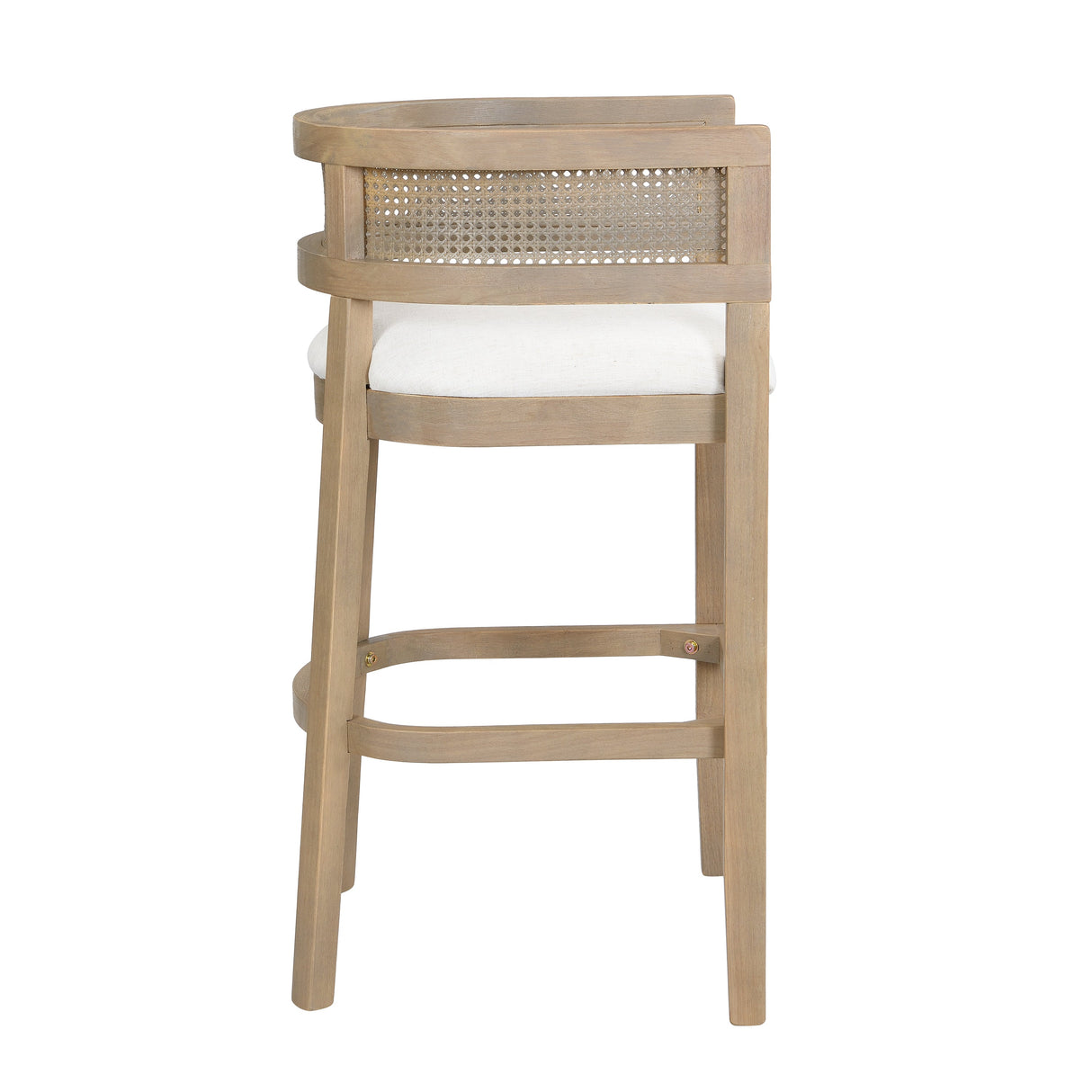 Wood And Rattan Upholstered Arm Bar Stools, Set of 2