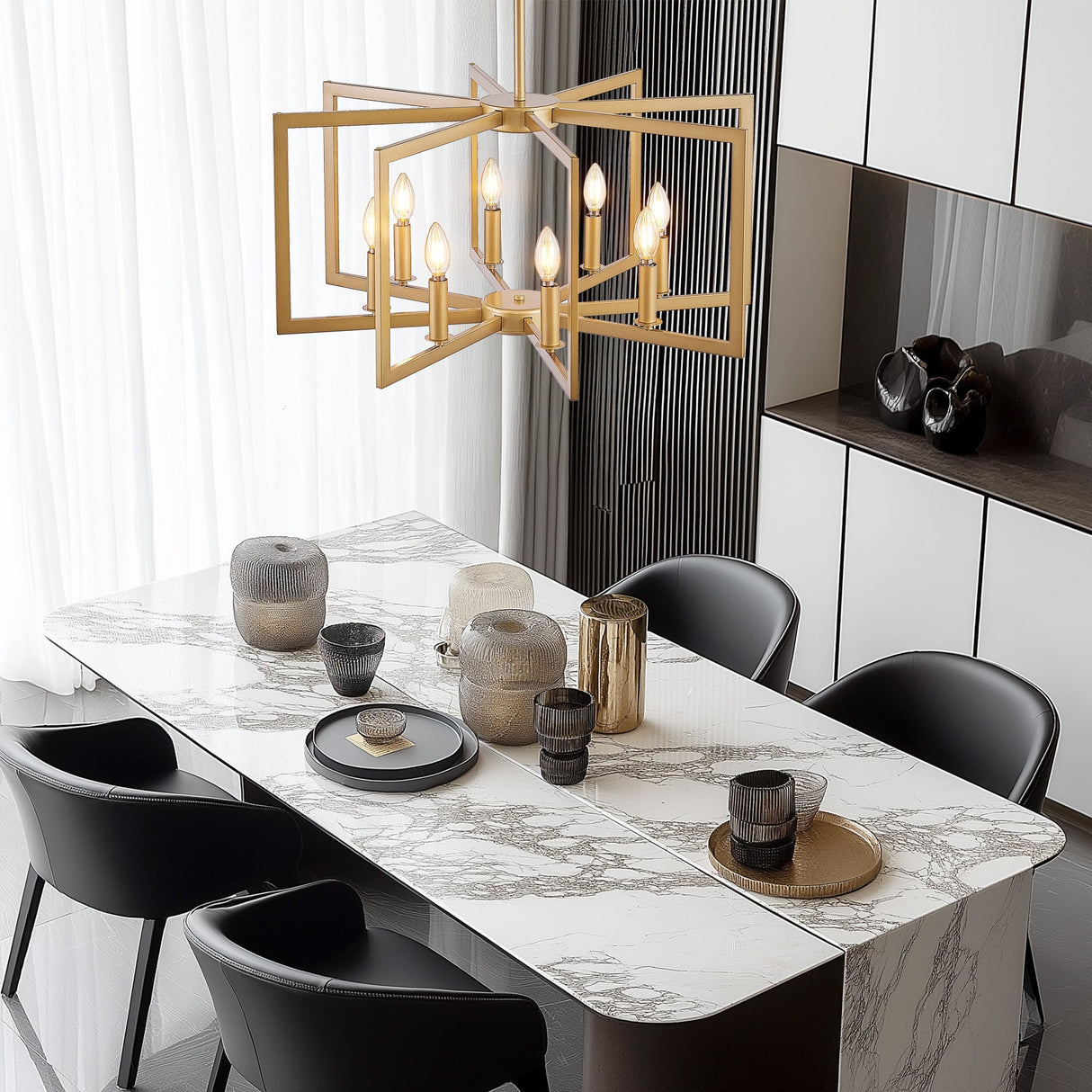 27" Modern Golden Geometric 8-Light Chandelier