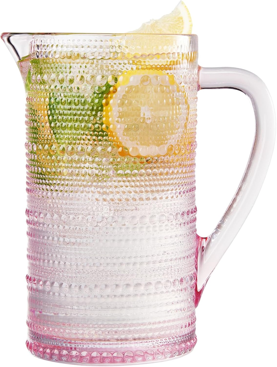 Khen-Hobnail-Pitcher,-Vintage-Style-Textured-Artisan-Design-Borosilicate-Glass-Beverage-Server-Drinkware-7.8-Inch-Pink-