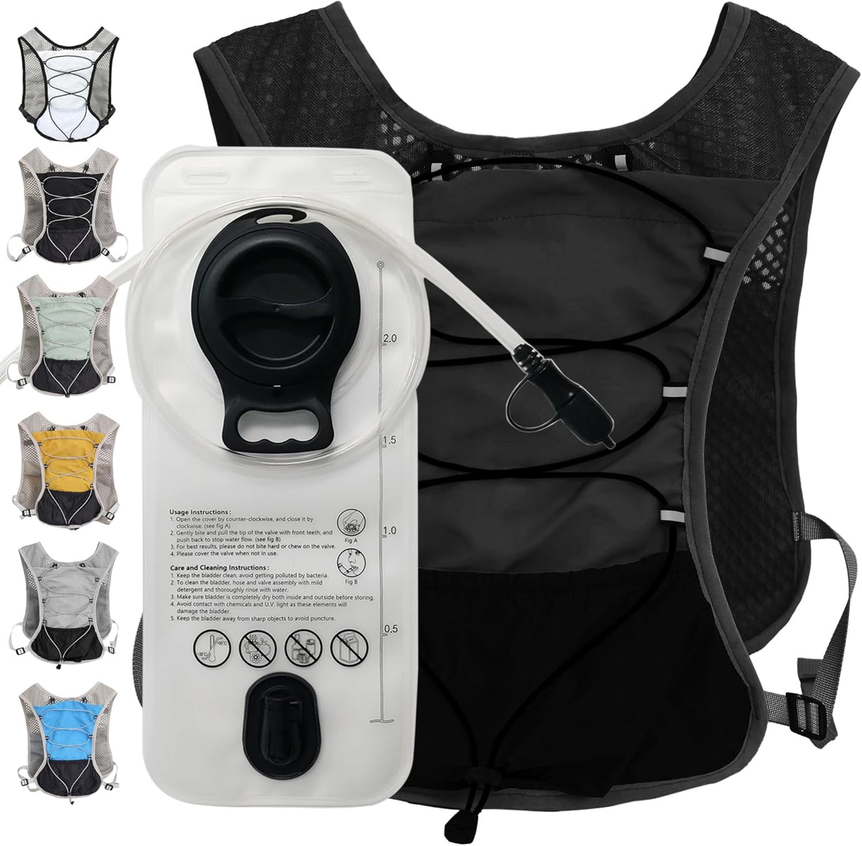 Ultra Lightweight Running Hydration Vest 2L Bladder 6 Pocket Pack 103g