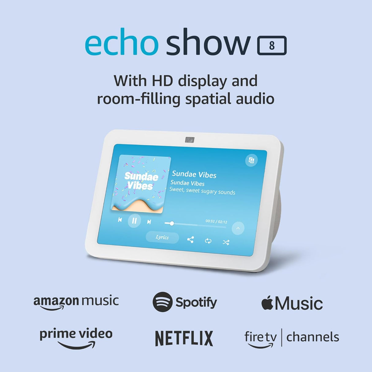 Amazon Echo Show 8, an Alexa device (newest model), With Spatial Audio, Smart Home Hub, Glacier White