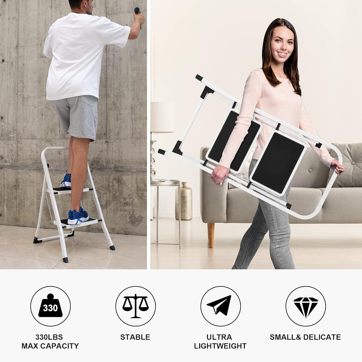 Lightweight Folding Step Stools with Anti-Slip Pedal - 330lbs Capacity