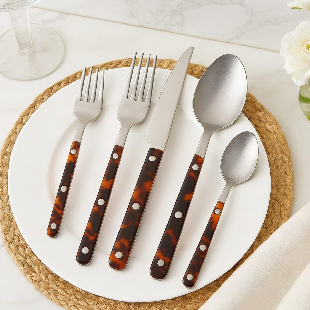 Premium Stainless Steel Flatware Set, 20 Piece Tortoise
