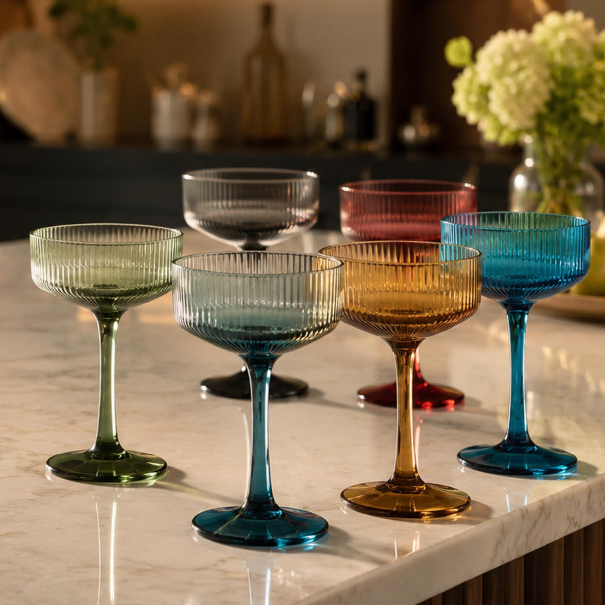 Eze Acrylic Ribbed Champagne Coupe, Cocktail Glassware, Set of 6