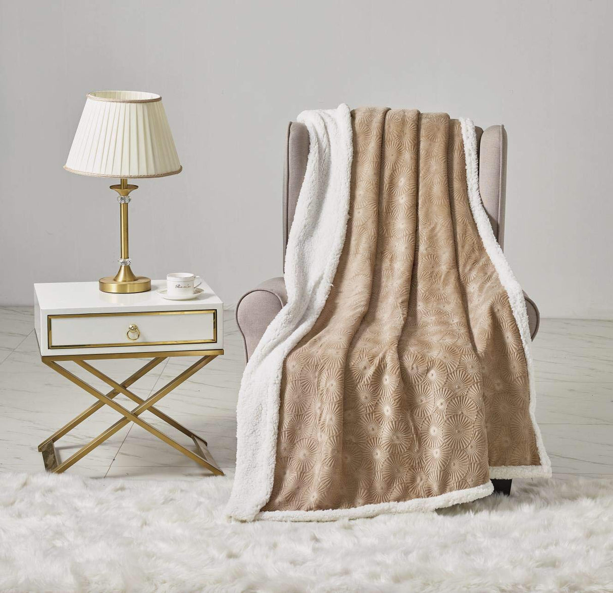 Decor&More Bon Iver Collection Extra Soft Bursting Fireworks Embossed Microplush Throw Blanket with Sherpa Backing (50" x 60")