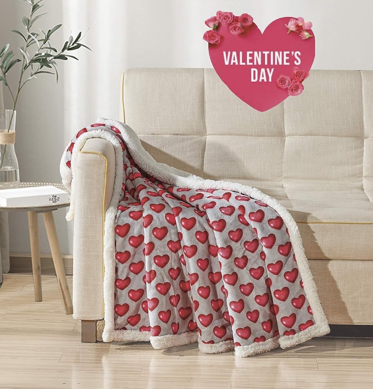 Decor&More Amor Eterno Be Mine Love Collection Valentine's Day Heart Ultra Plush Throw Blanket (50" x 60") -