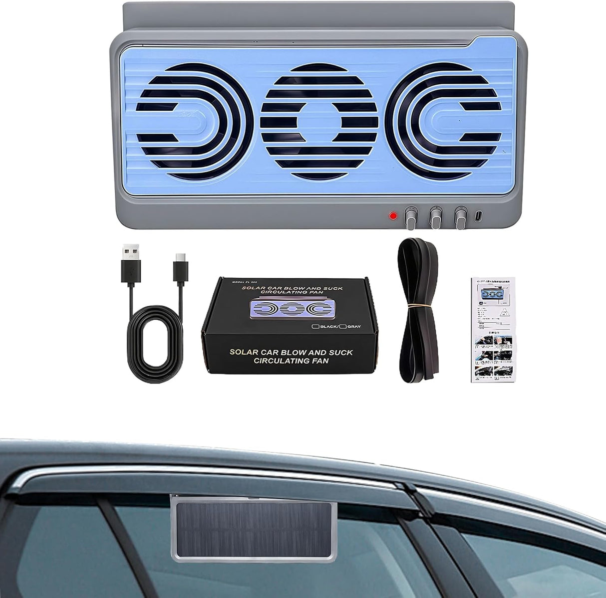 Solar Car Window Fan Dual Duct Air Vent 5W Panel