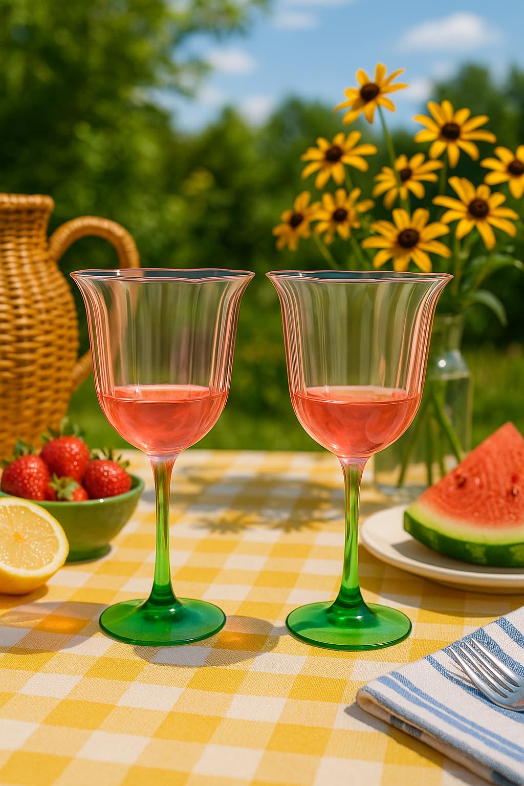 Khen Blossom Pink Tulip Wine Glasses Set of 2, Hand Blown Colored Crystal