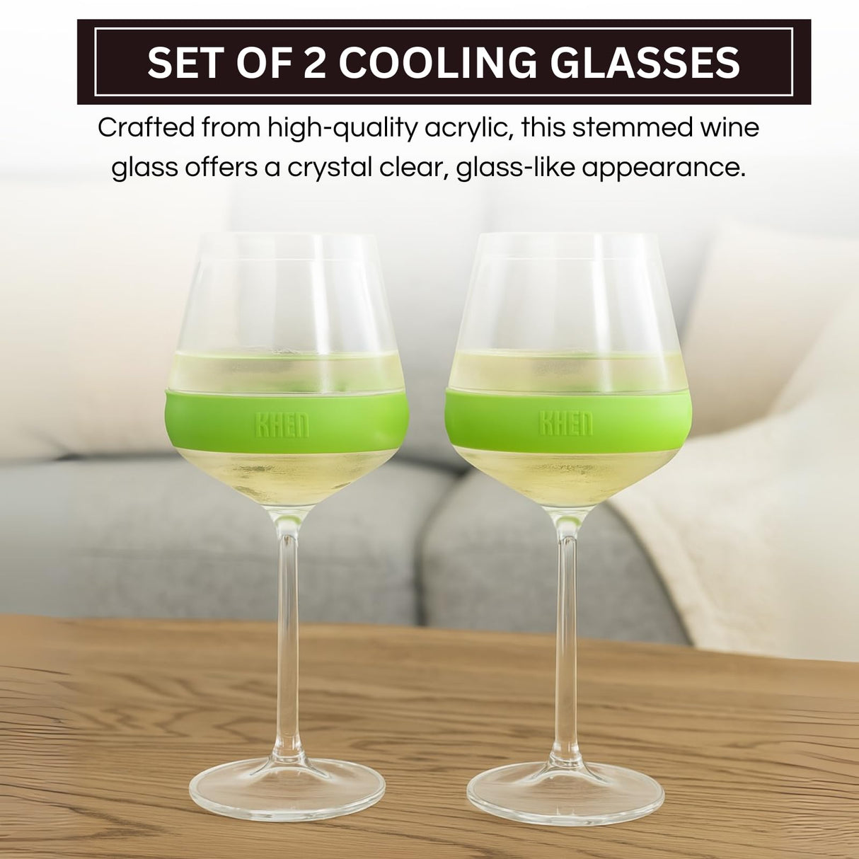 Stemmed Acrylic Cooling Wine Glasses 14oz | Set of 2 | Green