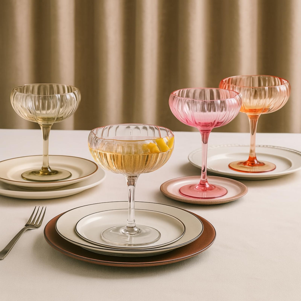 Flower Coupe Cocktail Glasses | Set of 4 | Bright Colors