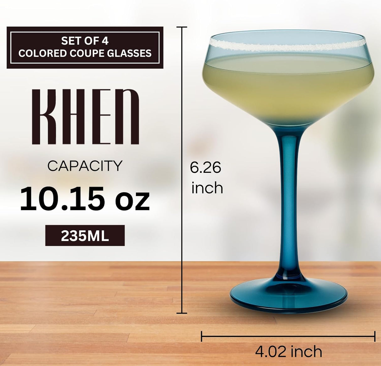 Khen Colored Acrylic Coupe Glasses – Set of 4 Stemmed 8 oz Cocktail Glasses in Muted Tones – Shatterproof, Reusable Drinkware for Martinis, Champagne, and Special Occasions