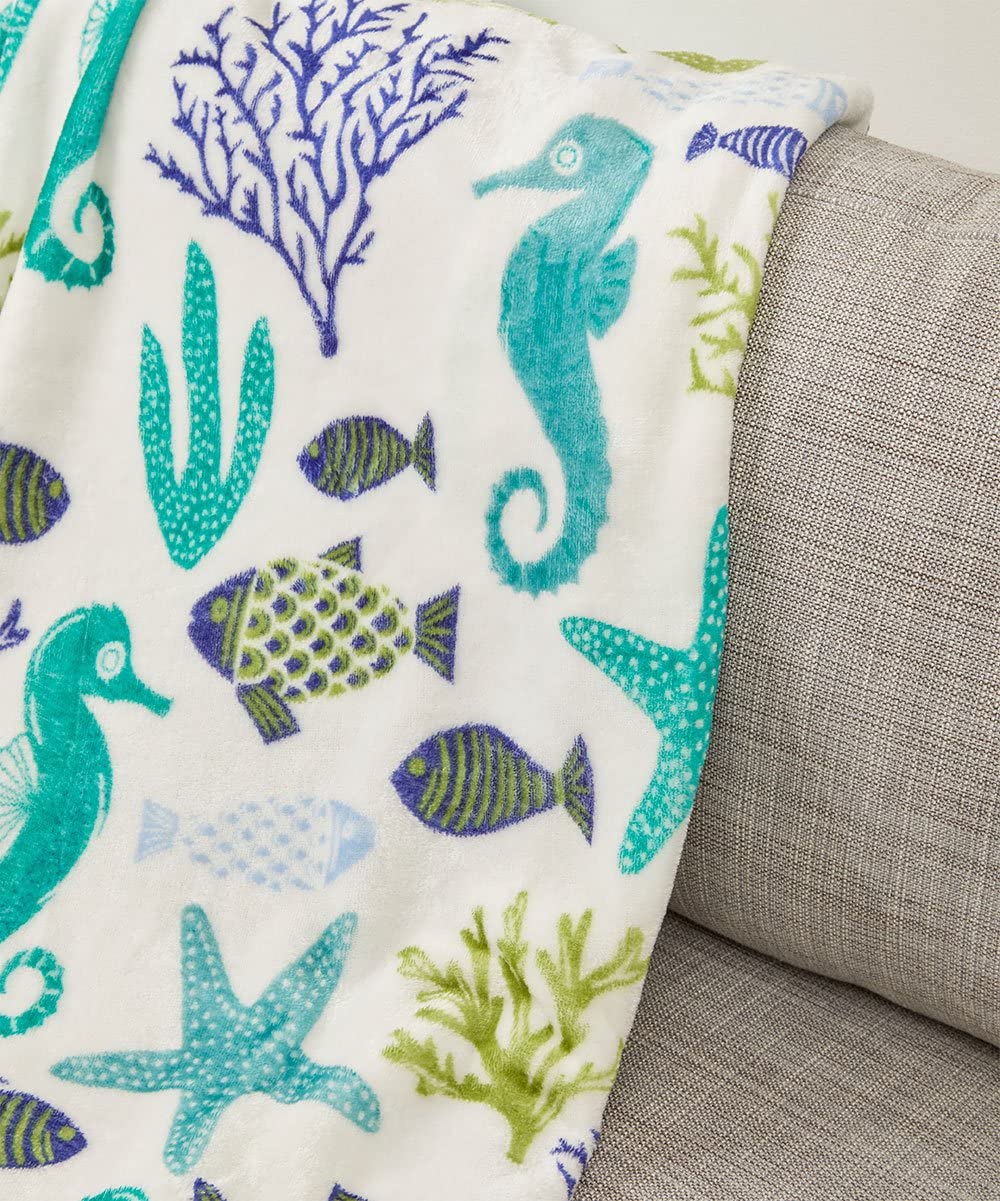 Decor&More Corales de Marina Blue Coral Seahorse Oceanic Microplush Throw Blanket Ocean Blanket for Boys and Girls and Kids of Any Age (50" x 60")