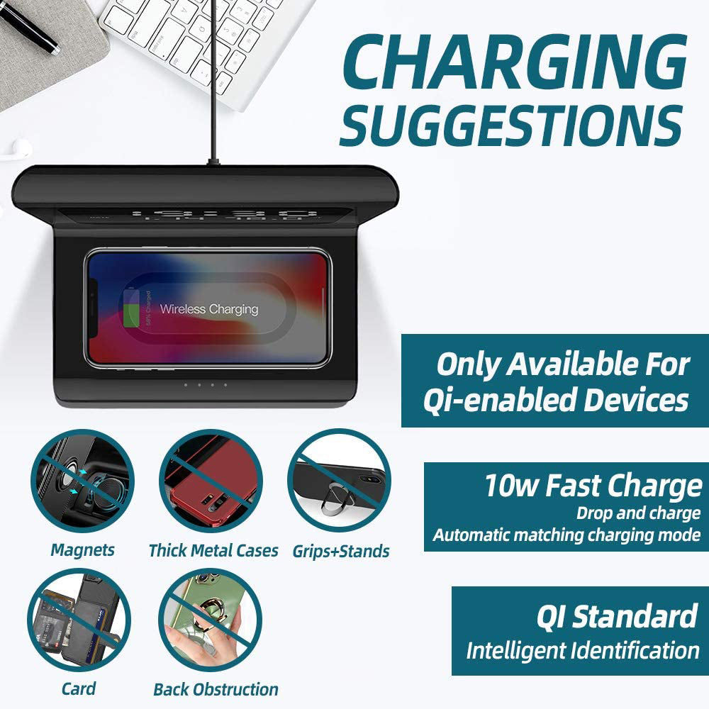 Alarm Clock with 10W Wireless Charging and LED Display