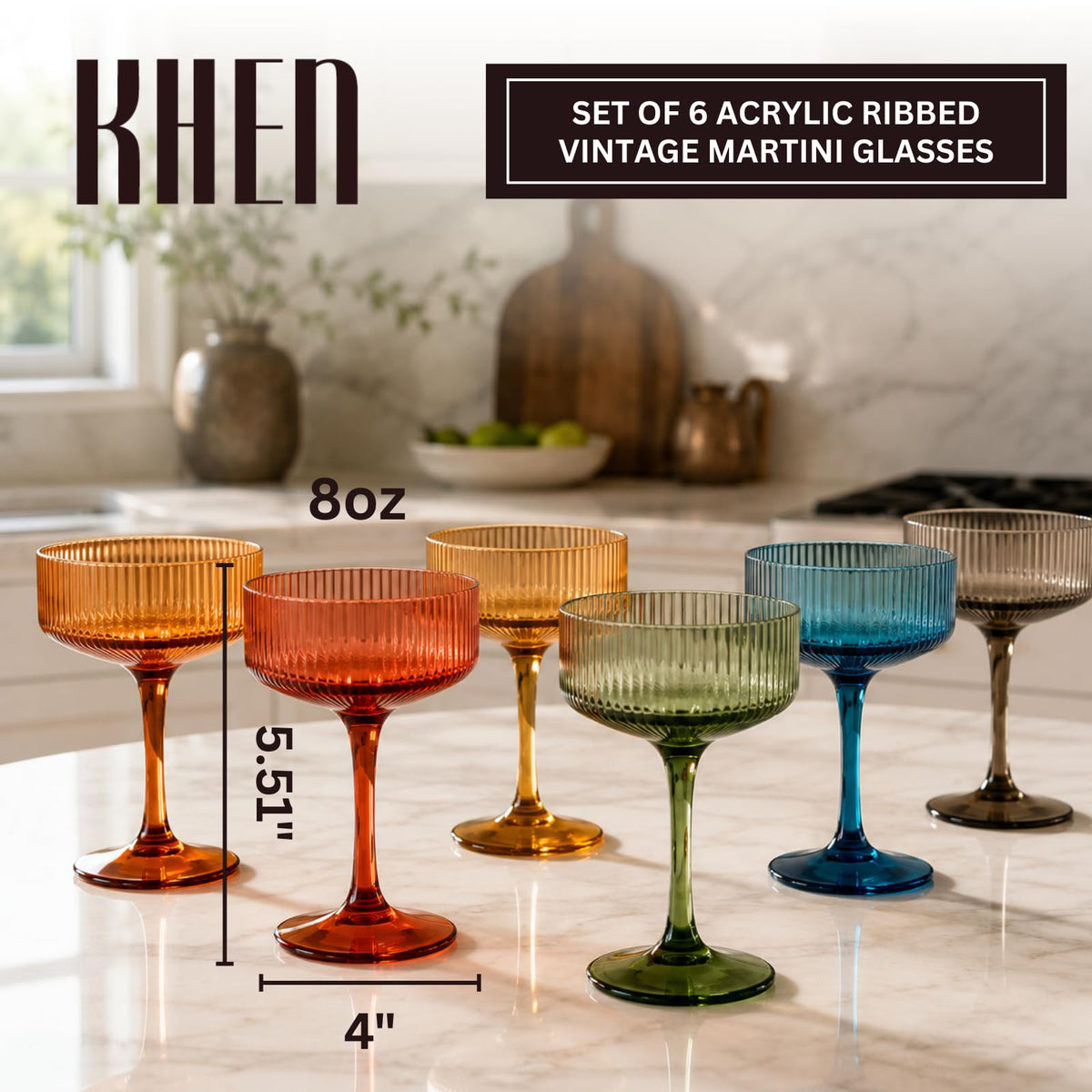Eze Acrylic Ribbed Champagne Coupe, Cocktail Glassware, Set of 6