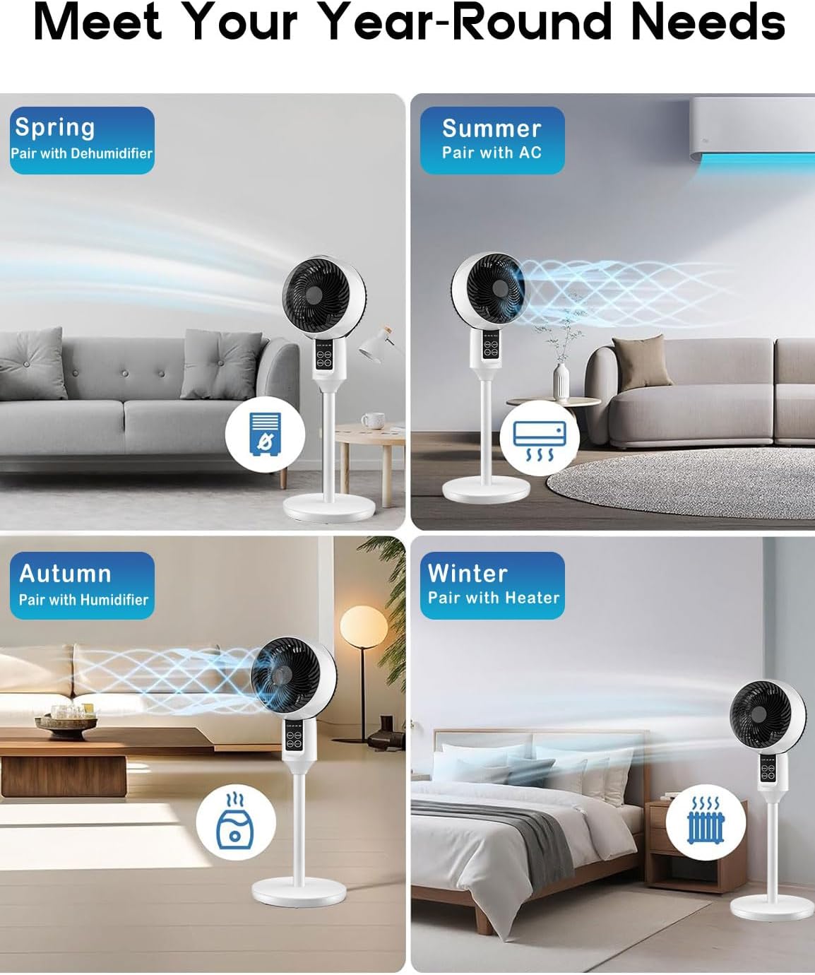 Pedestal Fan with Remote 3D Oscillation 3-Speed Quiet 26dB