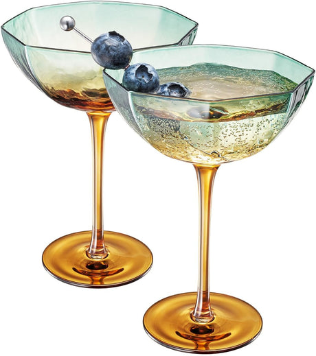 Khen-Hexagonal-Coupe-Glasses-Elegant-Break-Resistant-Modern-Barware-Acrylic-Drinkware-Set-Set-of-2-Teal-+-Brown-Champagne-Glasses