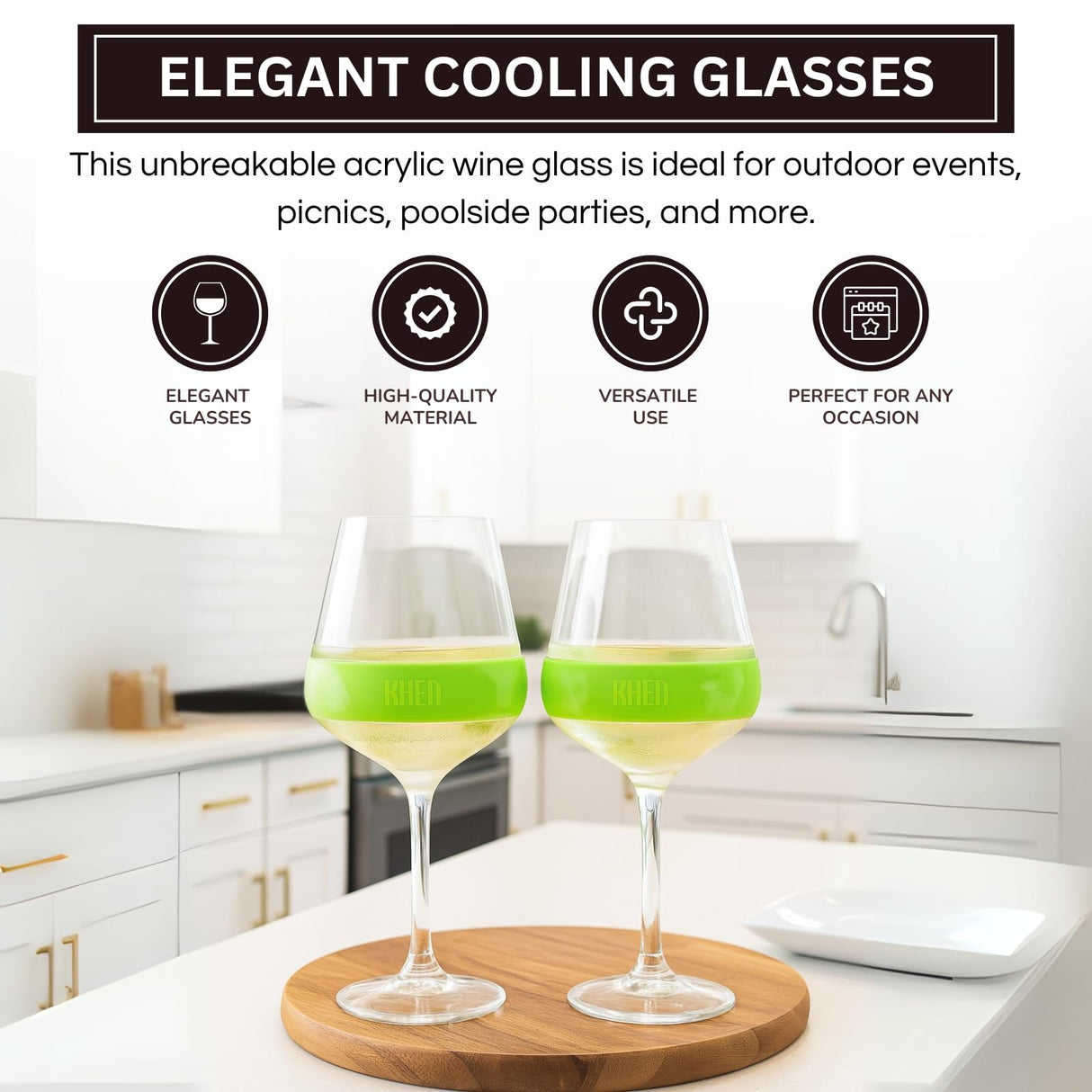 Stemmed Acrylic Cooling Wine Glasses 14oz | Set of 2 | Green