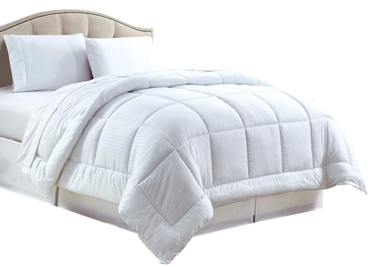 Faith, Hope, Love Home Decor Full/Queen Size Reversible Down Alternative Embossed Stripe Comforter (86" X 86") - White