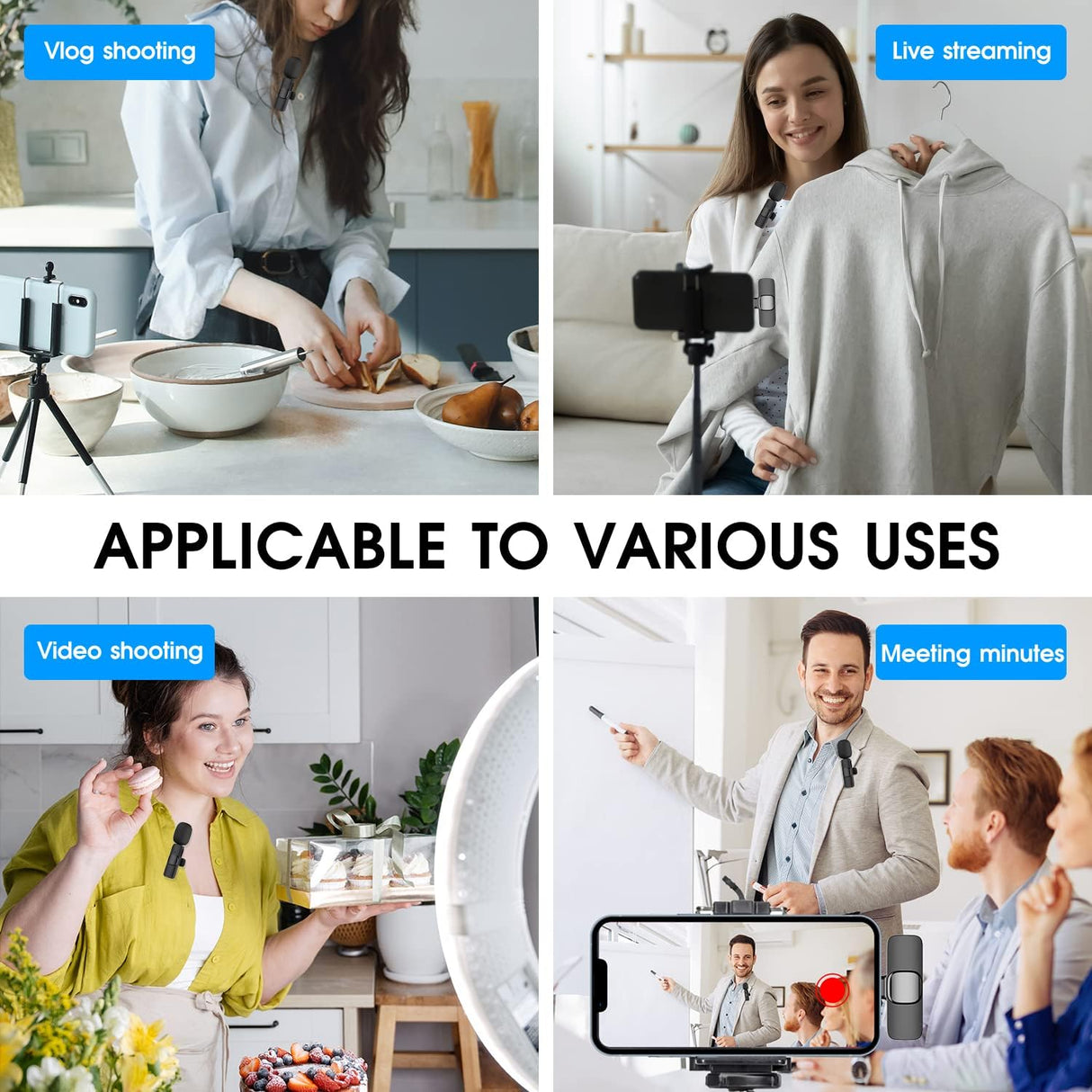 Wireless Lavalier Microphone for iPhone iPad Dual Clip On Mic 2 Pack Lightning