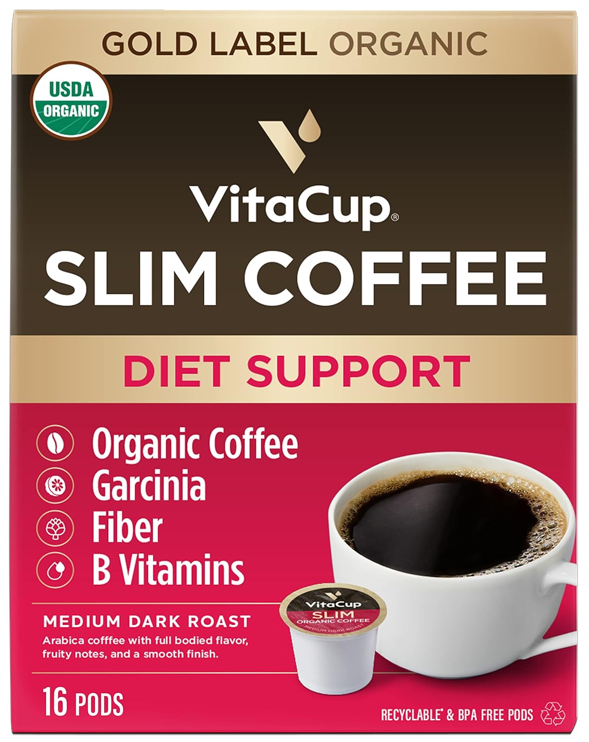 Slim Organic Coffee Pods with Diet Support Bold Flavor