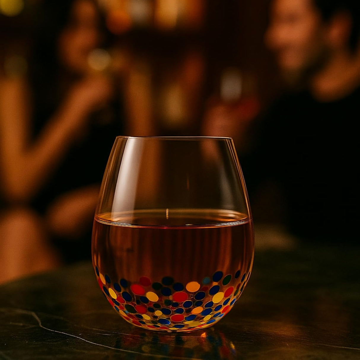 The Wine Savant Mexican Wine Glasses Hand Blown Confetti Rock - Clear