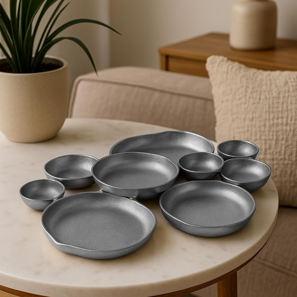 Cluster Decorative Bowls, Bright Silver Brass - Decoration