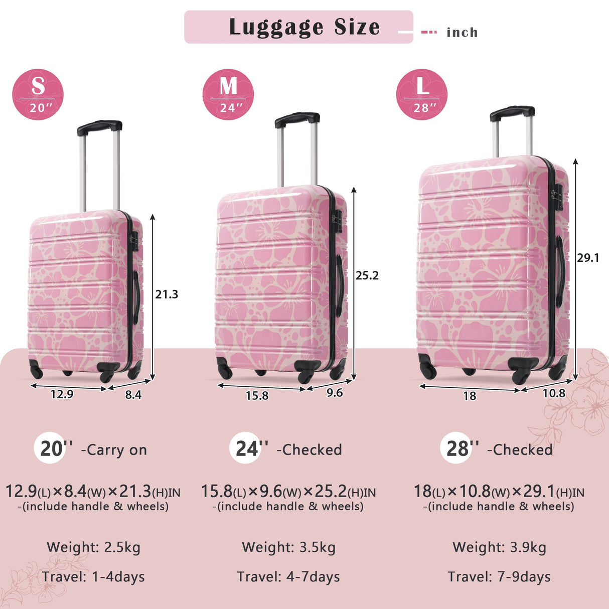 Hardshell Luggage Sets 3 Pcs Spinner Suitcase with TSA Lock