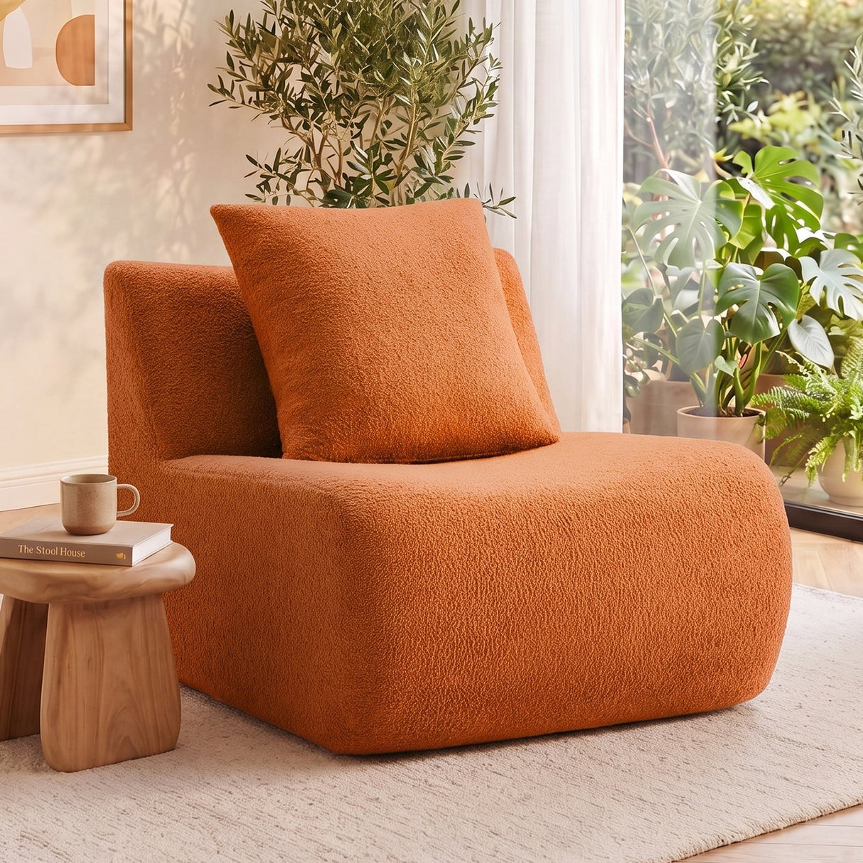 Armless Sofa With Pillow Teddy Fabric - Orange