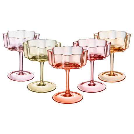 Flower-Wave-Coupe-Cocktail-Colored-Glasses-|-Set-of-5-|-Fall/Holiday-Colors-