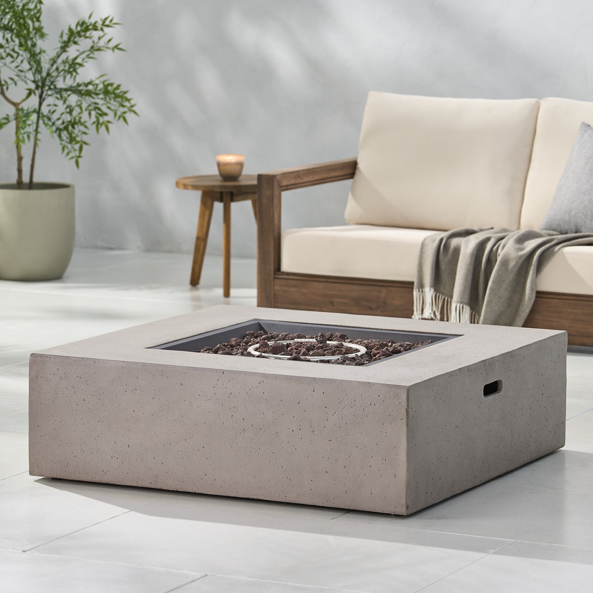 Contemporary 50,000 BTU Square MgO Fire Table with Clean Lines in Light Grey