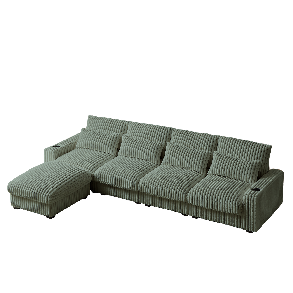 126-Inch Corduroy With Cup Holder Super Large L-Shaped Sofa