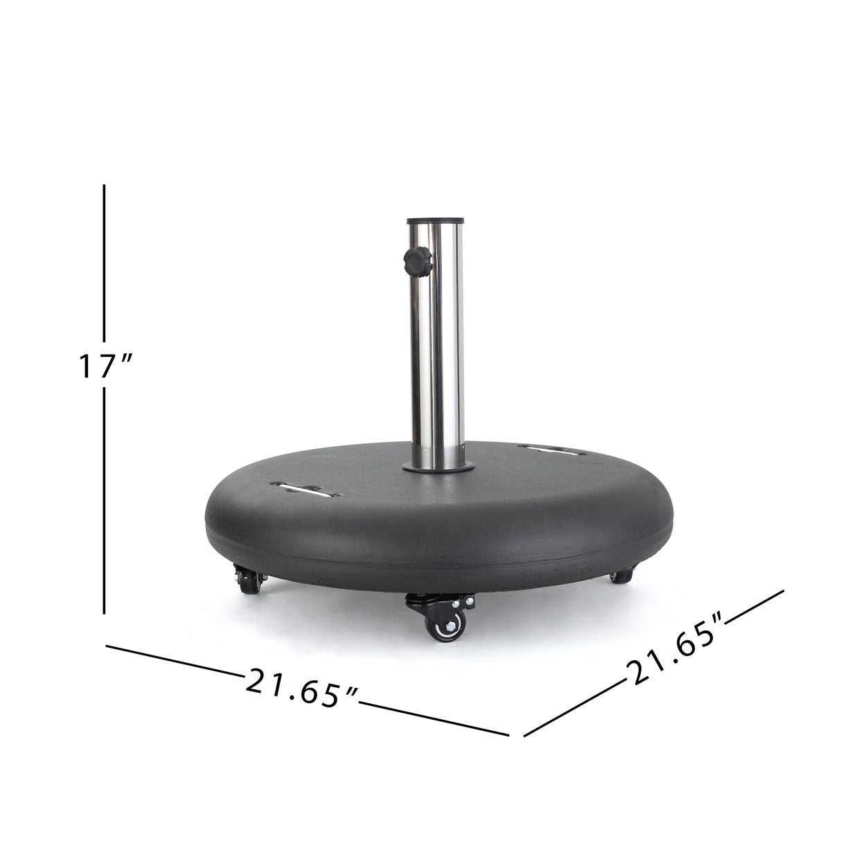 Modern Wheelie Round Umbrella Base with Stainless Steel Holder in Black Concrete