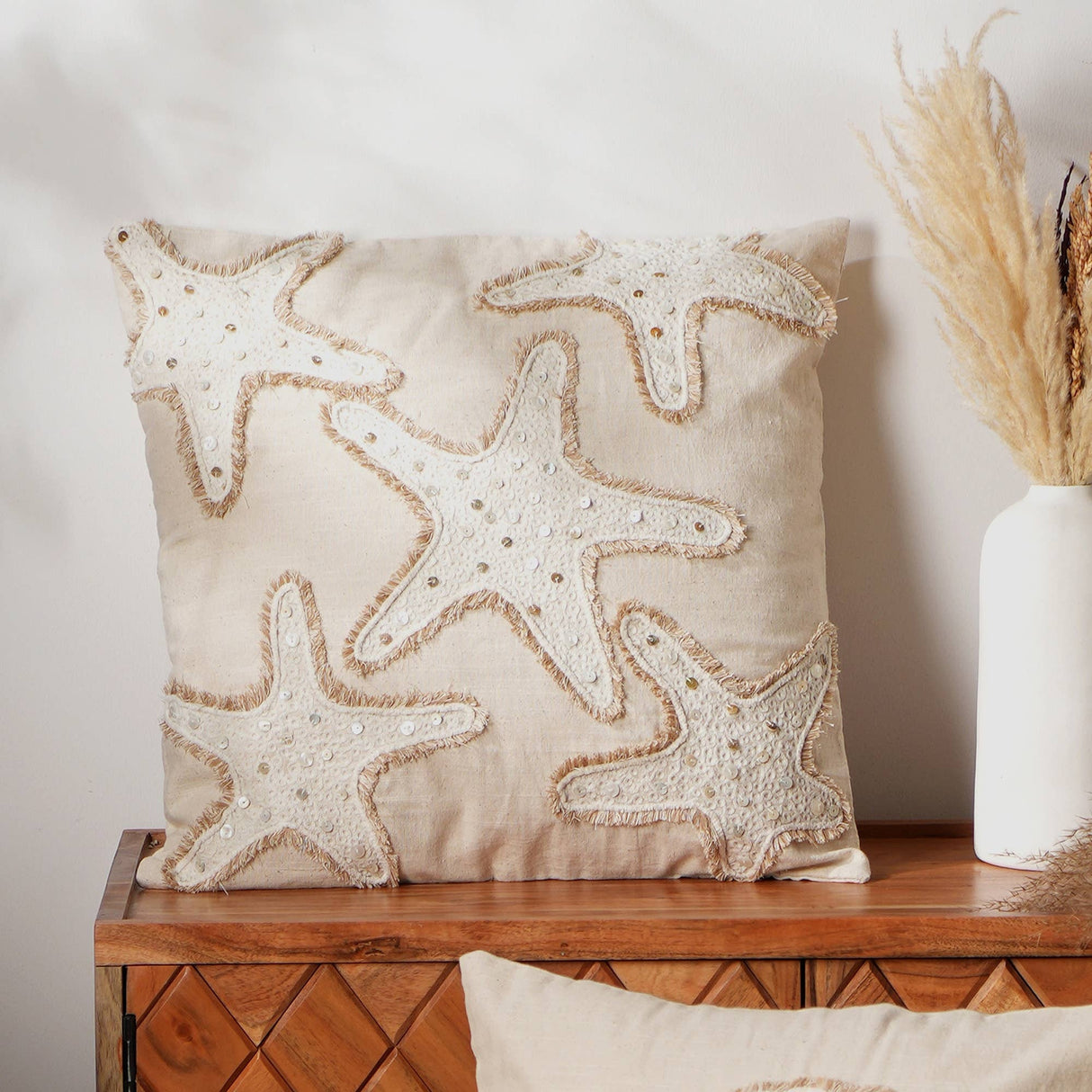 Starfish Embroidered Cushion-18X18'