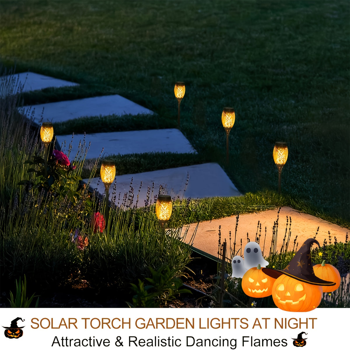 8-Pack Solar Flame Torch Lights – Flickering Outdoor Garden Lights for Patio & Lawn