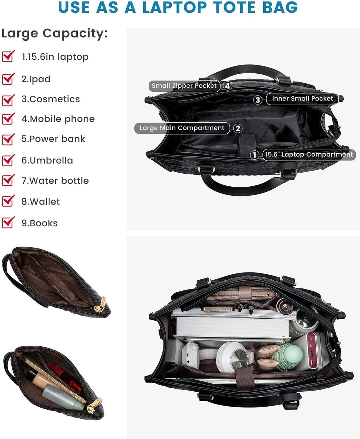 2 in 1 Insulated Lunch Tote with Laptop Compartment 15 Inch Work Bag